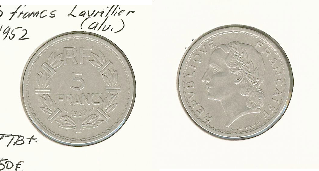 5 francs Lavrillier, aluminium 1952 TTB+